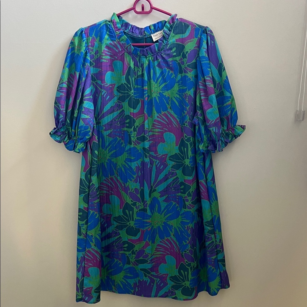 Peach Love California Blue and Green Floral Dress